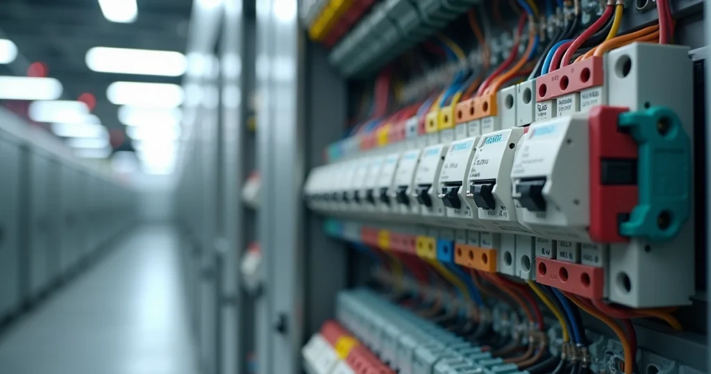 Soluções técnicas de bornes Weidmüller organizadas em painel elétrico com detalhes claros e alta definição